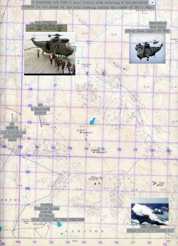 Mapa militar británico con la ubicación “The Gap” – Alejandro Amendolara, montaje el autor.