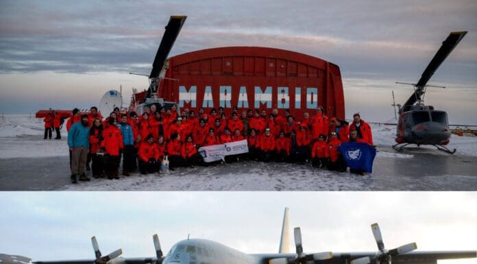 Autoridades de Argentina y Chile durante actividades en la Antártida.