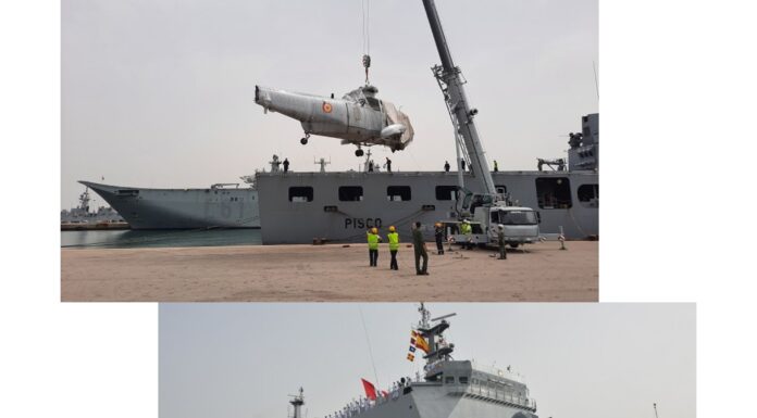 BAP Pisco embarcando helicópteros SH-3D Sea King. Créditos: Armada Española